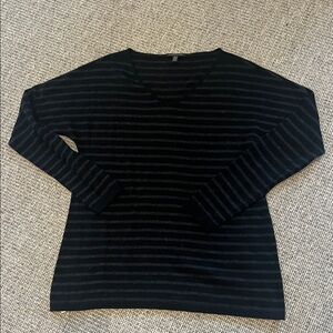Eileen Fisher.  Grey/black v neck sweater Sz XS/TP
